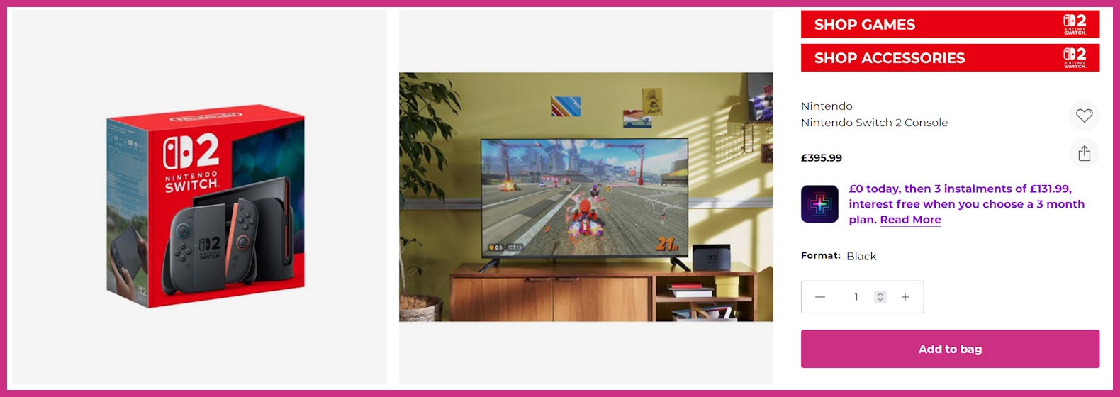 Screenshot of UK retailer Game, showing a Nintendo Switch 2 console.