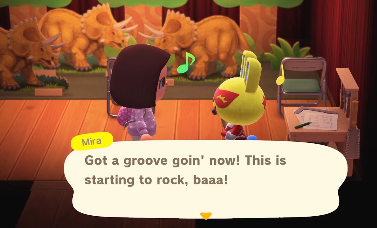 Promo screenshot for Animal Crossing: New Horizons showing a villager crafting in their home.