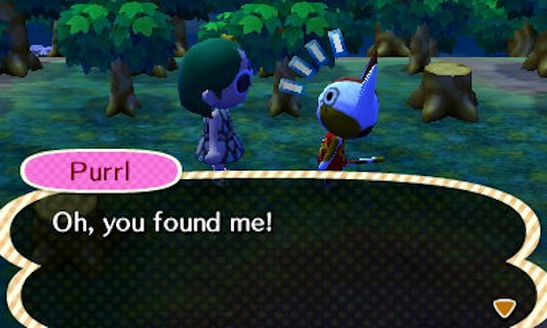 Screenshot of Animal Crossing: New Leaf showing a game of hide-and-seek.