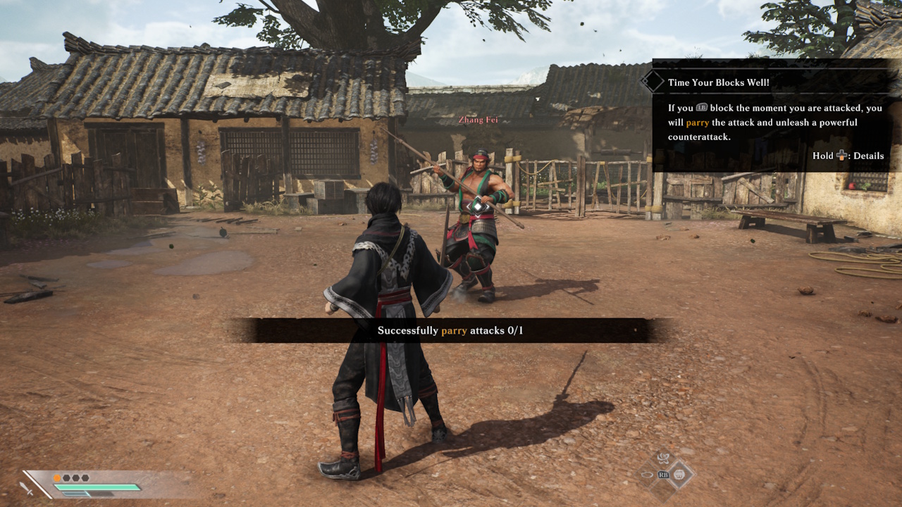 Screenshot of Dynasty Warriors: Origins (2025) showing a combat tutorial.
