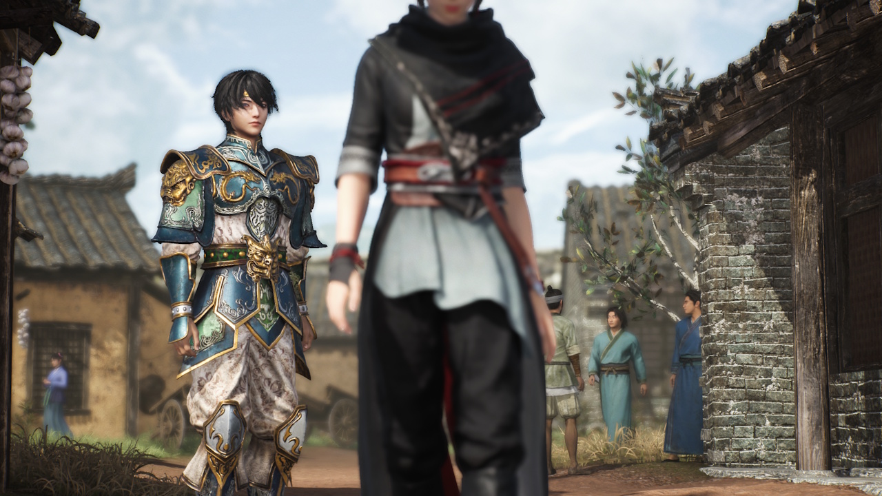 Screenshot of Dynasty Warriors: Origins (2025) showing a cut-scene featuring the Wanderer and an ally.