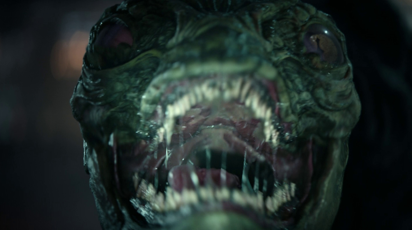 Still frame from Star Trek: Strange New Worlds 3x01: Hegemony, Part II, showing a close-up of a Gorn's face.