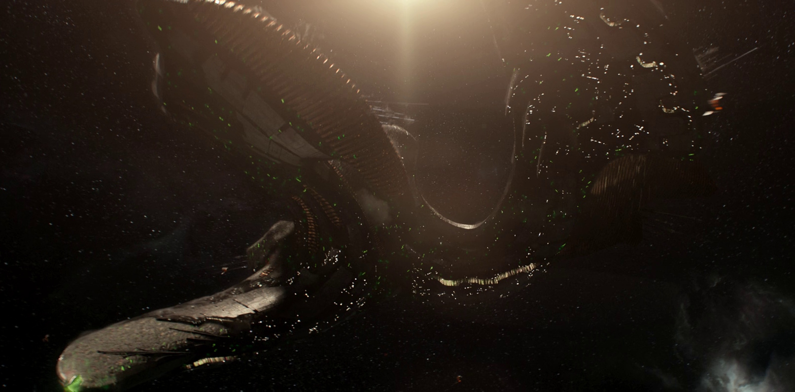 Still frame from Star Trek: Strange New Worlds 3x01: Hegemony, Part II, showing a Gorn warship.