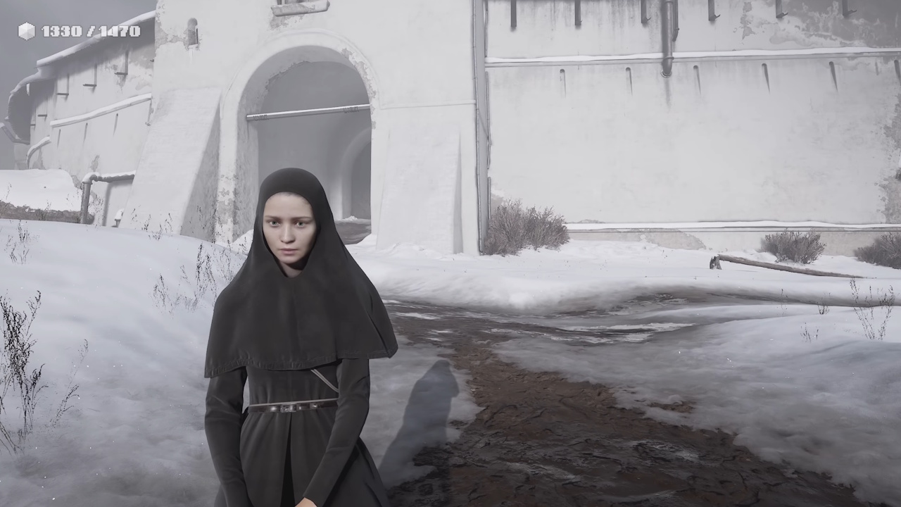 Screenshot of Indika (2024) showing the title character.