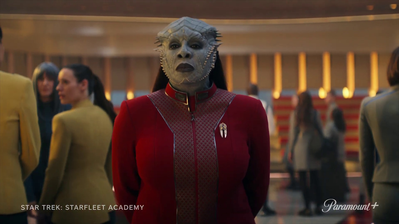 Still frame from the Star Trek: Starfleet Academy trailer showing the first officer.