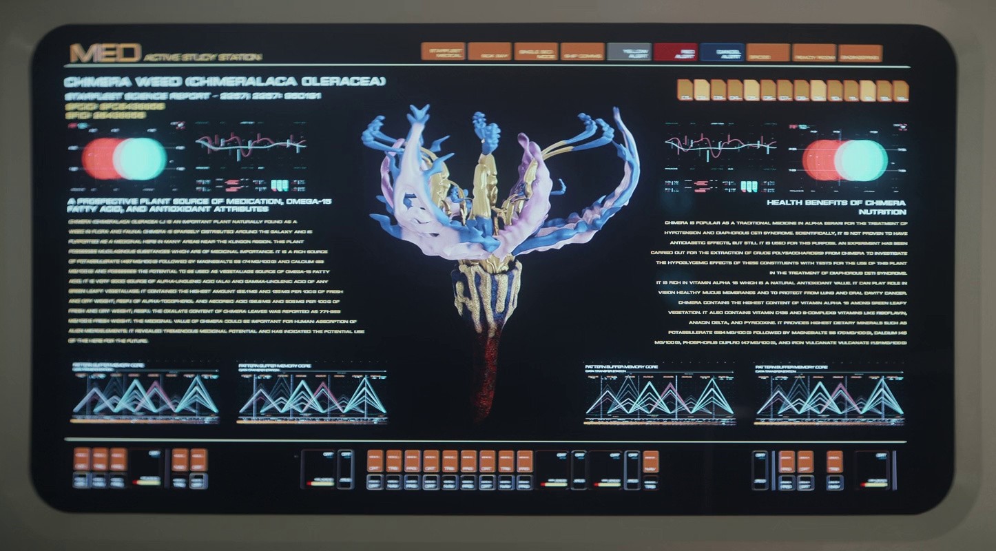 Still frame from Star Trek: Strange New Worlds 3x03: Shuttle to Kenfori, showing the LCARS display of the flower.