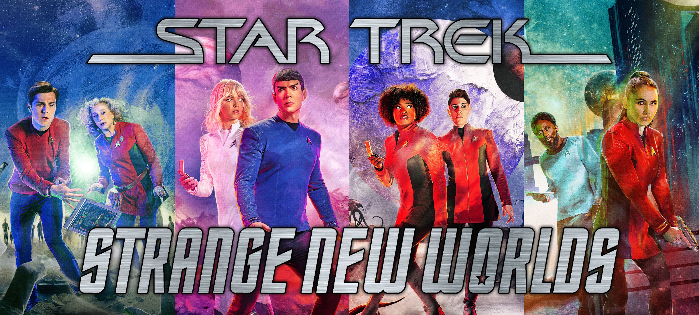 Four SNW S3 posters with the series title imposed on top.