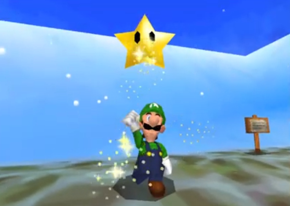 Screenshot of Super Mario 64 DS showing Luigi getting a star.