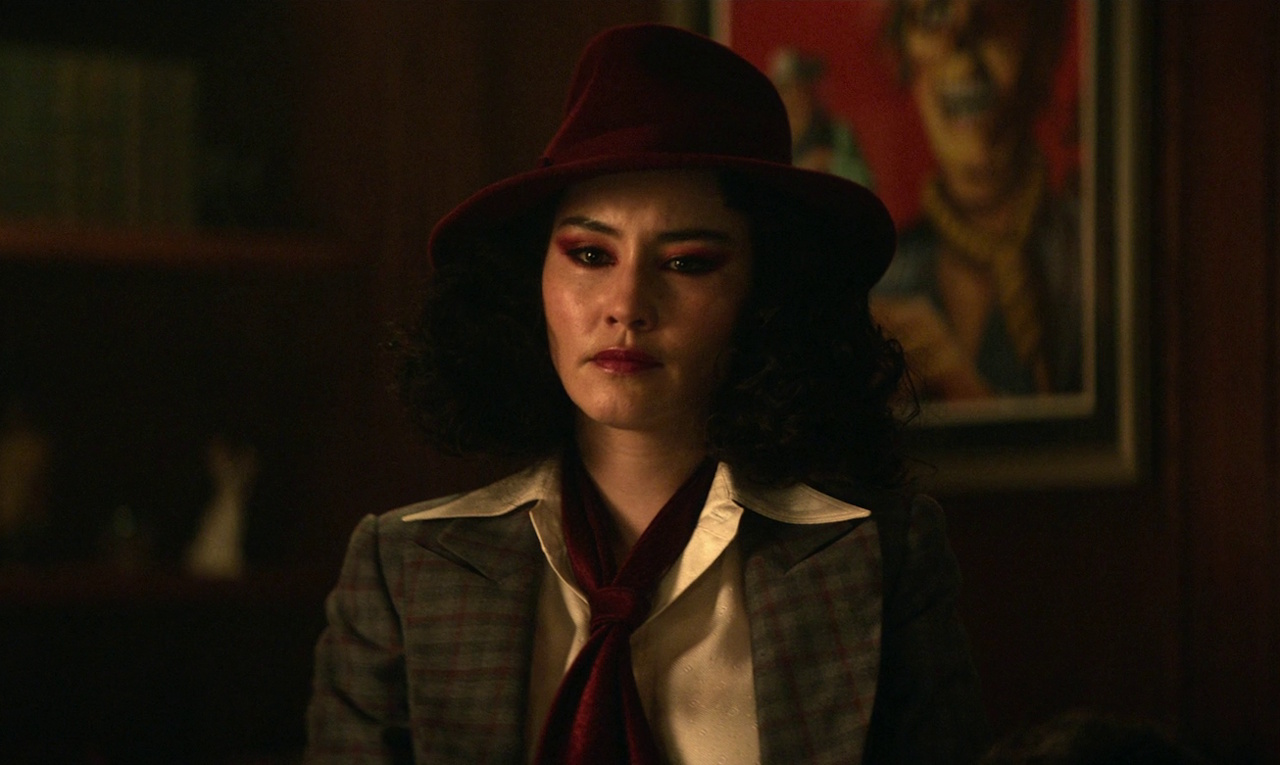 Still frame from Star Trek: Strange New Worlds 3x04 "A Space Adventure Hour," showing La'an on the holodeck.