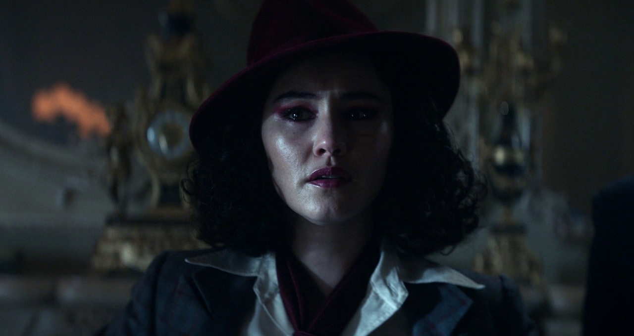 Still frame from Star Trek: Strange New Worlds 3x04 "A Space Adventure Hour," showing a close-up of La'an.