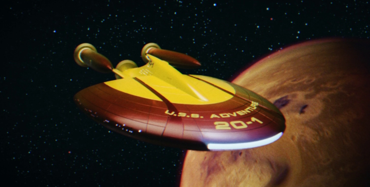 Still frame from Star Trek: Strange New Worlds 3x04 "A Space Adventure Hour," showing the fictional USS Adventure.