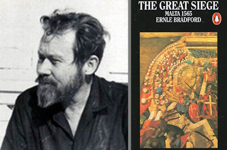 Photo of author Ernle Bradford (left) and the cover of The Great Siege (right).