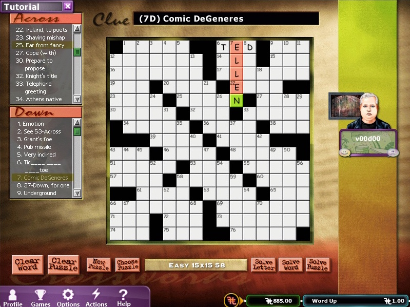 Screenshot of Encore Classic Puzzle & Board Games showing a crossword.