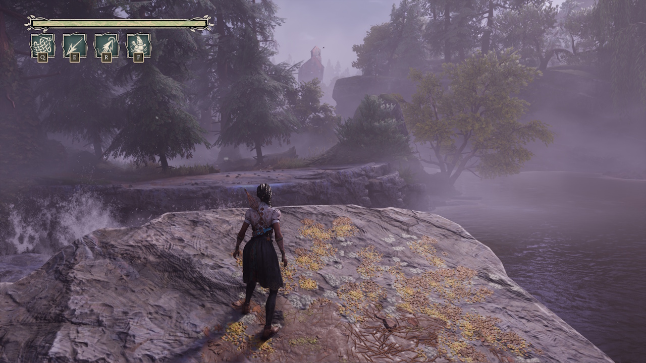 Screenshot of South of Midnight showing the player character approaching a river.