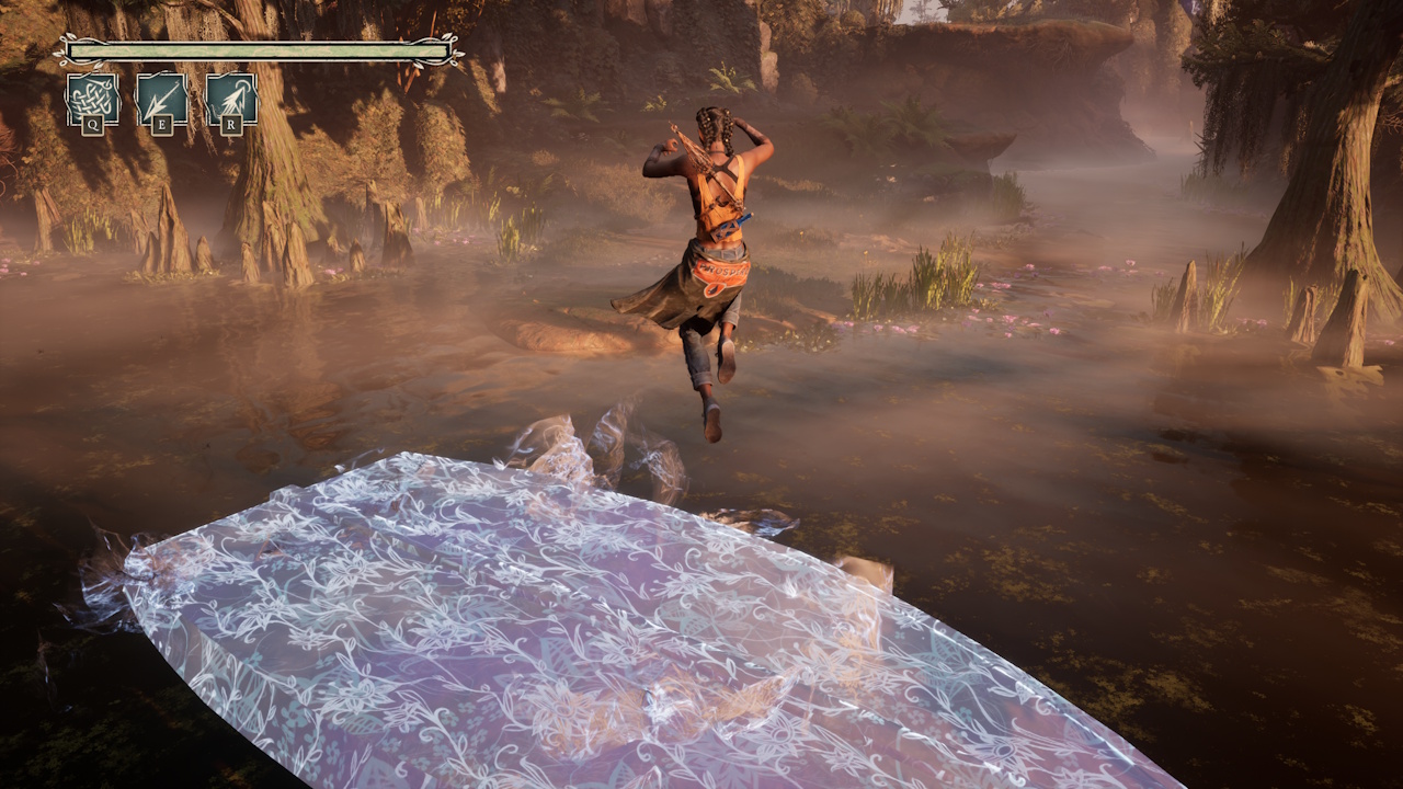 Screenshot from South of Midnight (2025) showing Hazel jumping on a platform.