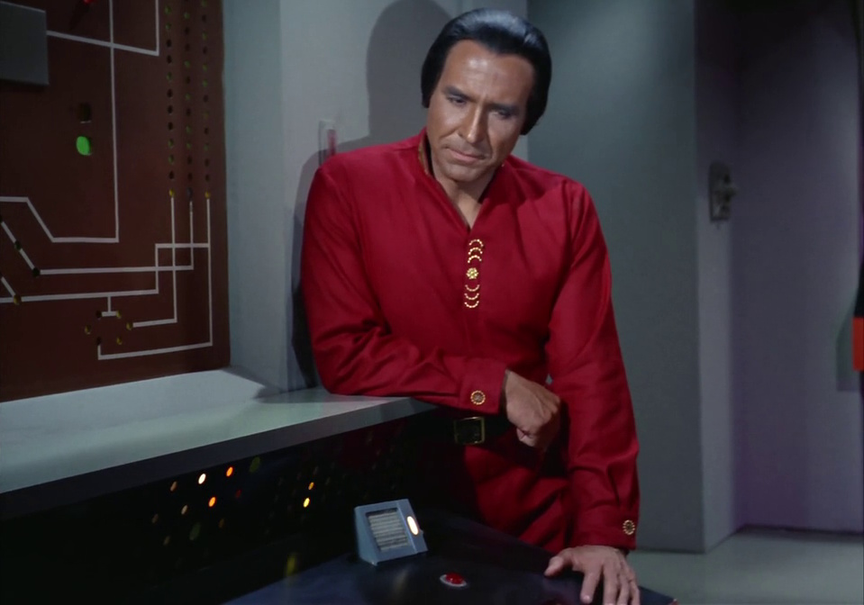Still frame from Star Trek: TOS 1x22: Space Seed showing Khan in engineering.