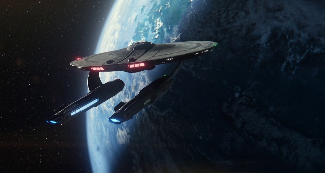 Still frame from Star Trek: Strange New Worlds 3x06: The Sehlat Who Ate Its Tail showing the USS Farragut.