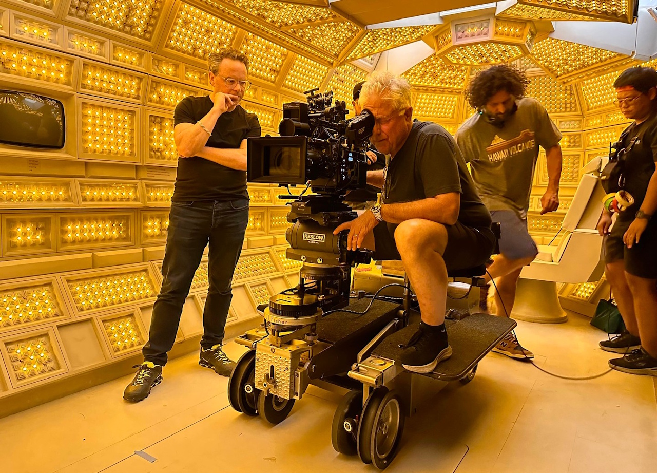 Behind-the-scenes photo from the set of Alien: Earth showing director Noah Hawley on the Maginot set.