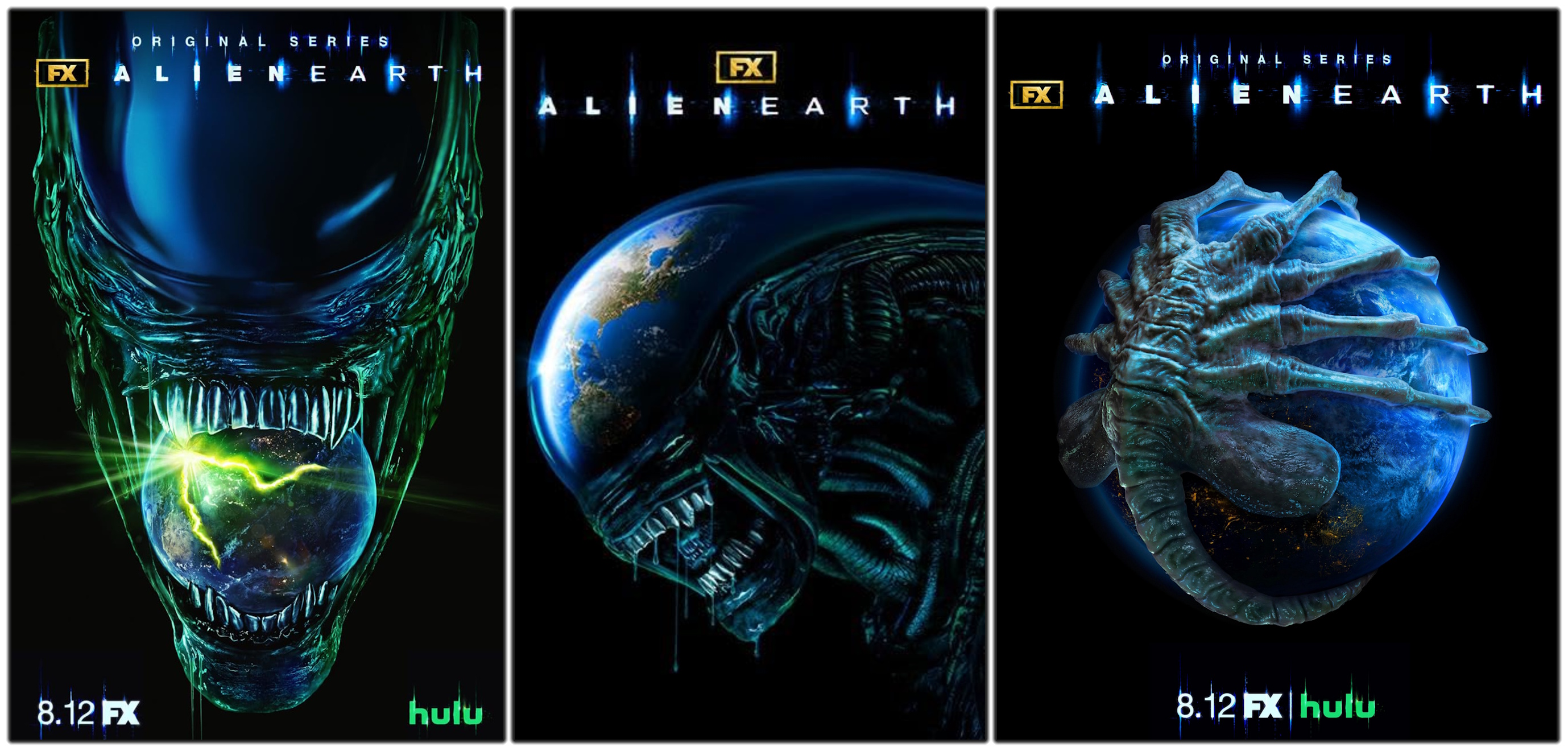 A trio of promotional posters for Alien: Earth.