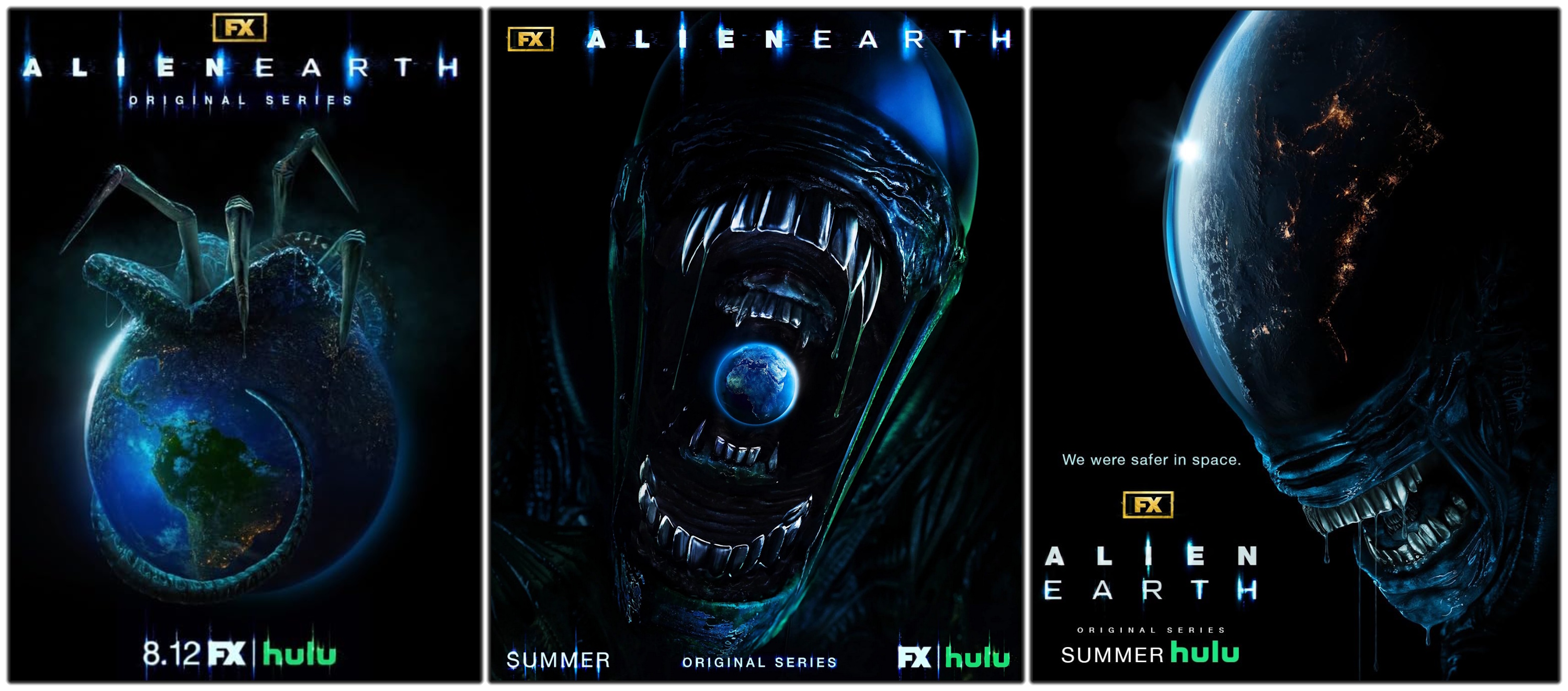 A trio of promotional posters for Alien: Earth.
