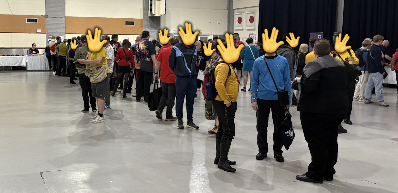 Photograph from Destination Star Trek 2025 showing a queue on the convention floor.