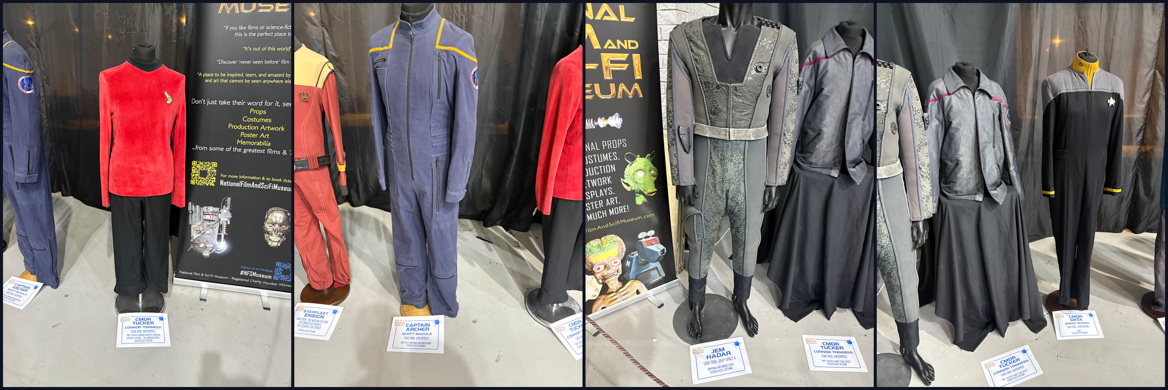 Photograph from Destination Star Trek 2025 showing a selection of screen-worn uniforms.