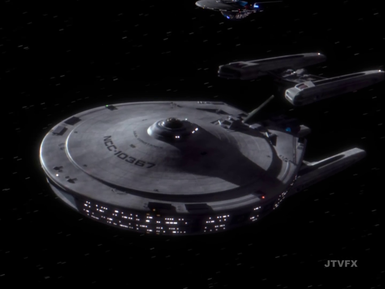 Still frame from JTVFX's Wolf 359 fan film showing a Constellation-class ship.