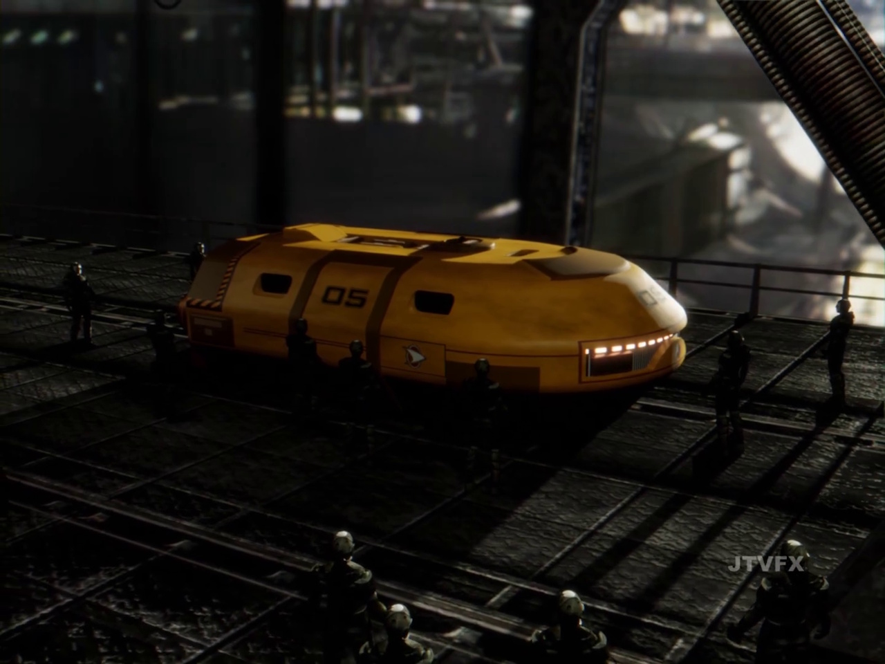 Still frame from JTVFX's Wolf 359 fan film showing an escape pod being assimilated.