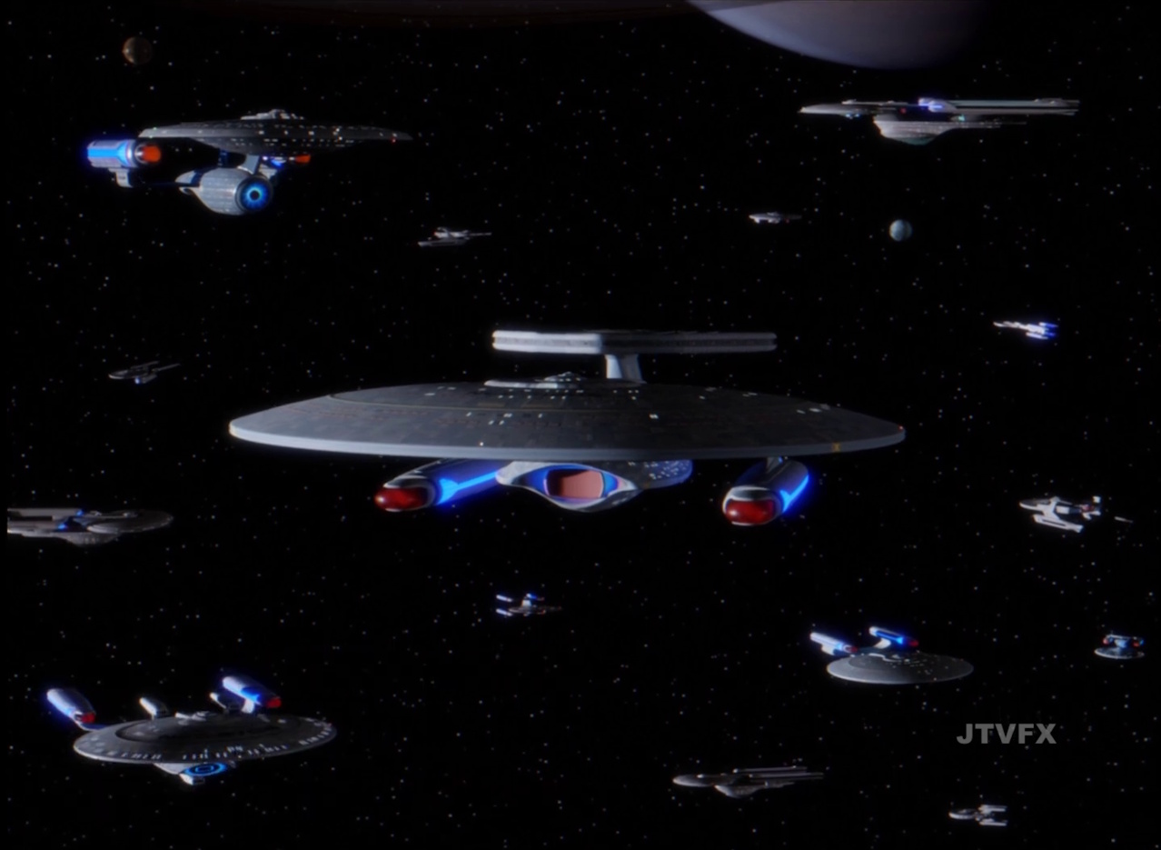 Still frame from JTVFX's Wolf 359 fan film showing the Federation task force.