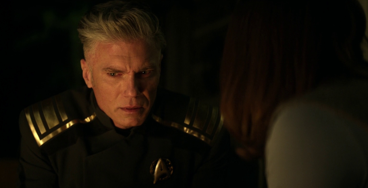 Still frame from Star Trek: Strange New Worlds 3x10 (New Life and New Civilizations) showing Pike after avoiding his accident in the fantasy life.