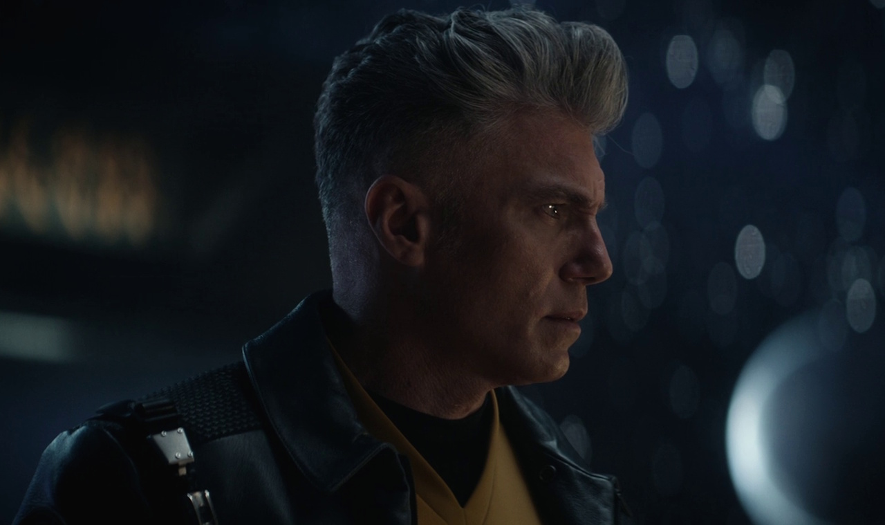 Still frame from Star Trek: Strange New Worlds 3x10 (New Life and New Civilizations) showing Captain Pike in his away mission jacket.