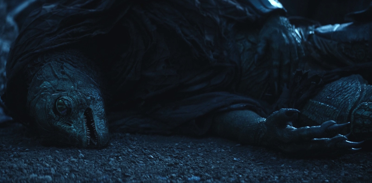 Still frame from Star Trek: Strange New Worlds 3x09: Terrarium, showing the dead Gorn.