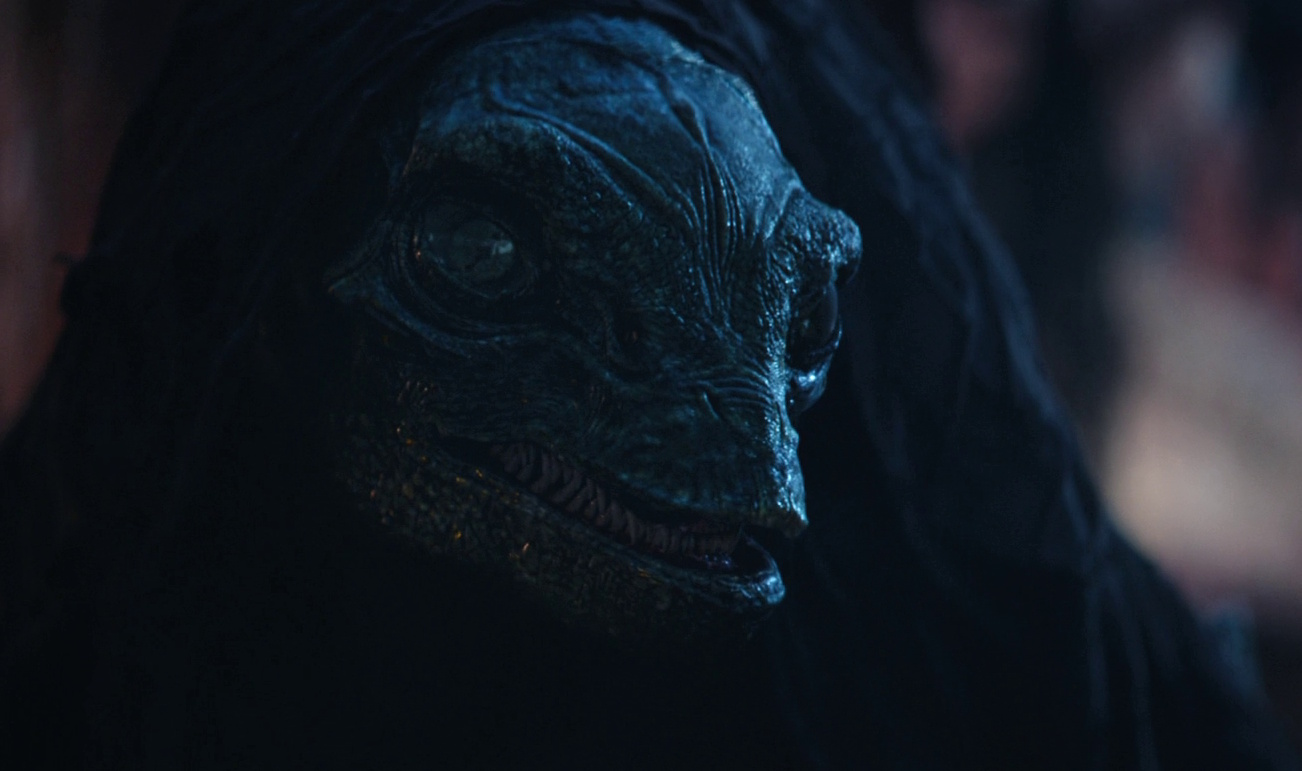 Still frame from Star Trek: Strange New Worlds 3x09: Terrarium, showing a close-up of the Gorn.