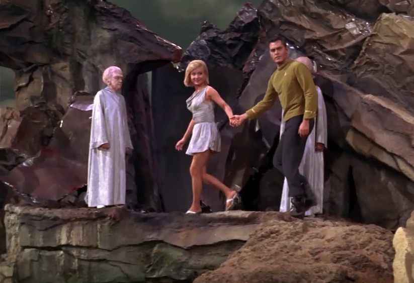 Still frame from The Cage showing Vina with an illusory Pike.