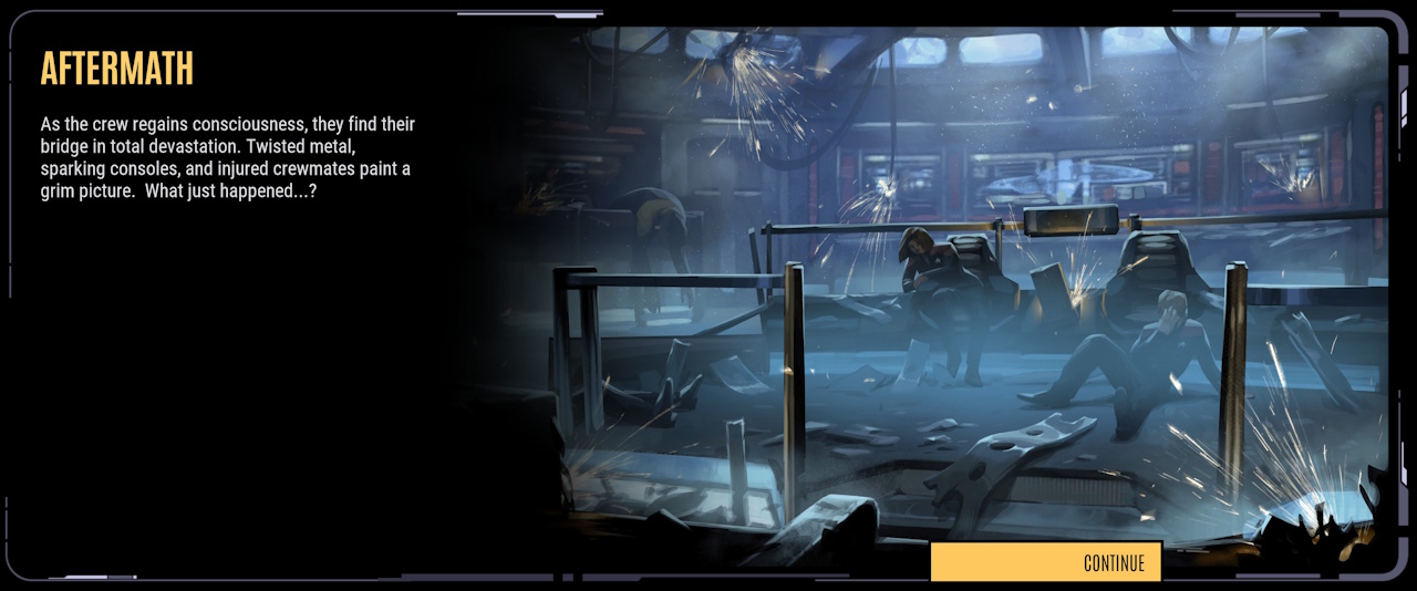 Screenshot of Star Trek: Voyager - Across The Unknown (demo version) showing the aftermath of Voyager's arrival in the Delta Quadrant.