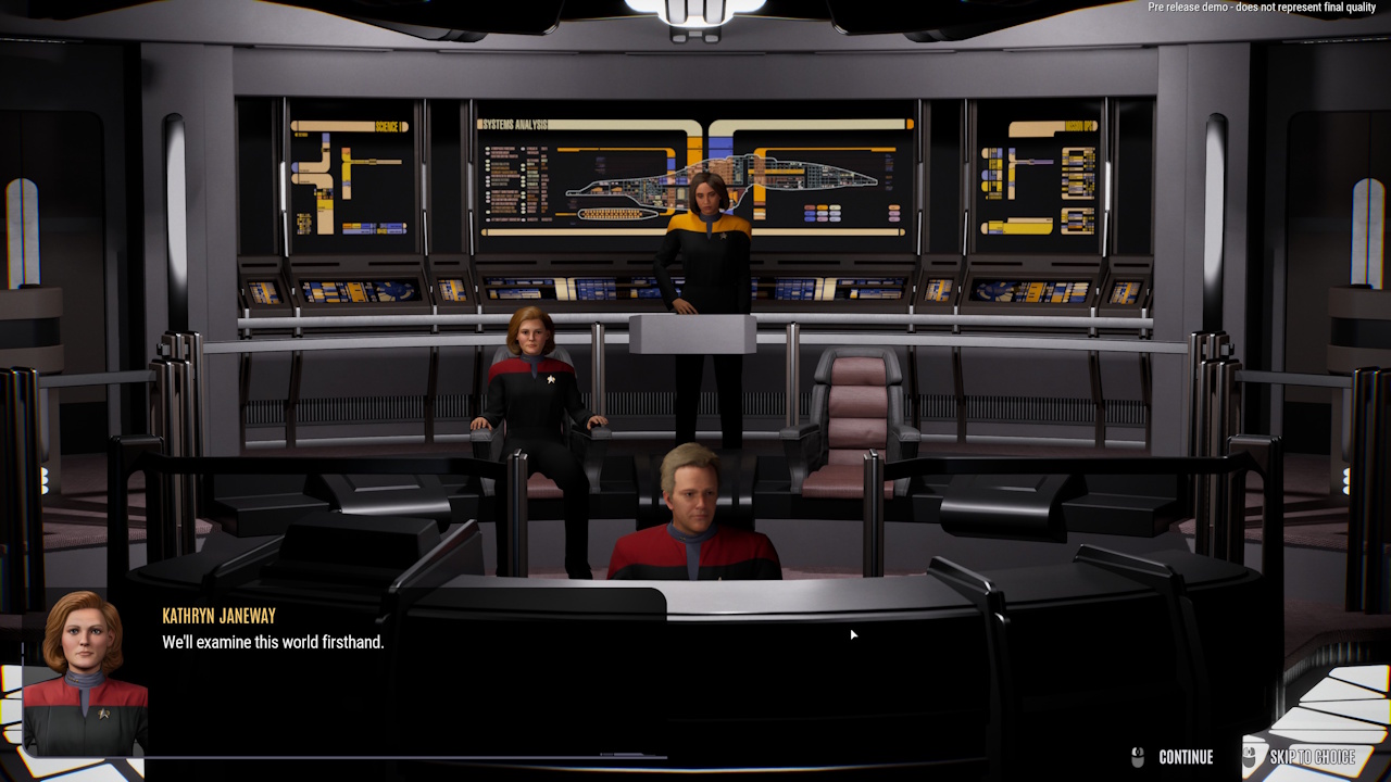 Screenshot of Star Trek: Voyager - Across The Unknown (demo version) showing the bridge.