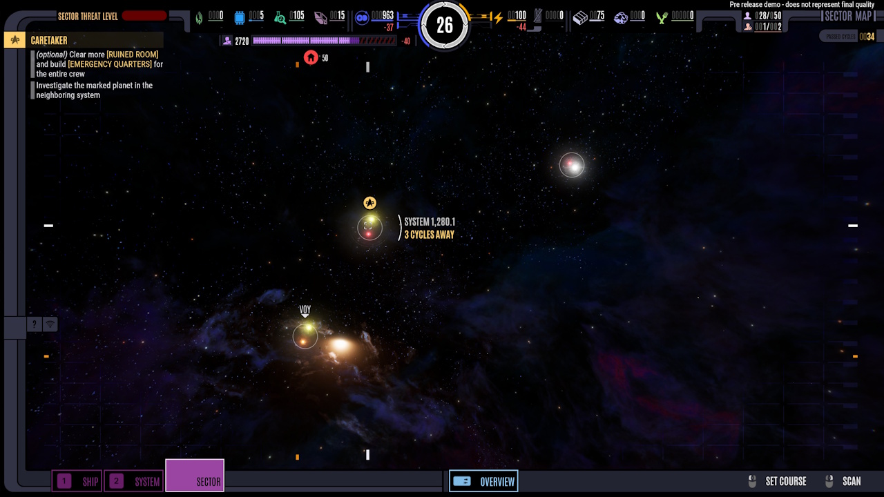 Screenshot of Star Trek: Voyager - Across The Unknown (demo version) showing the sector view.