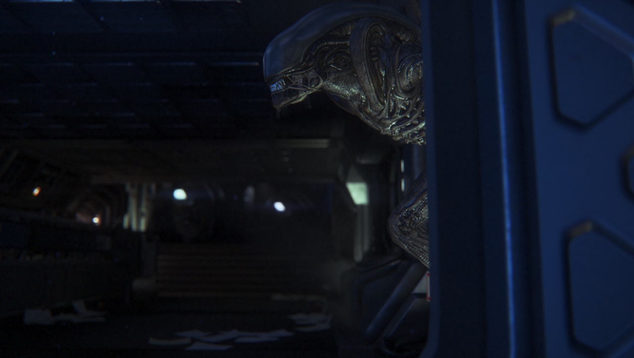 Promo screenshot for Alien: Isolation showing the Xenomorph.