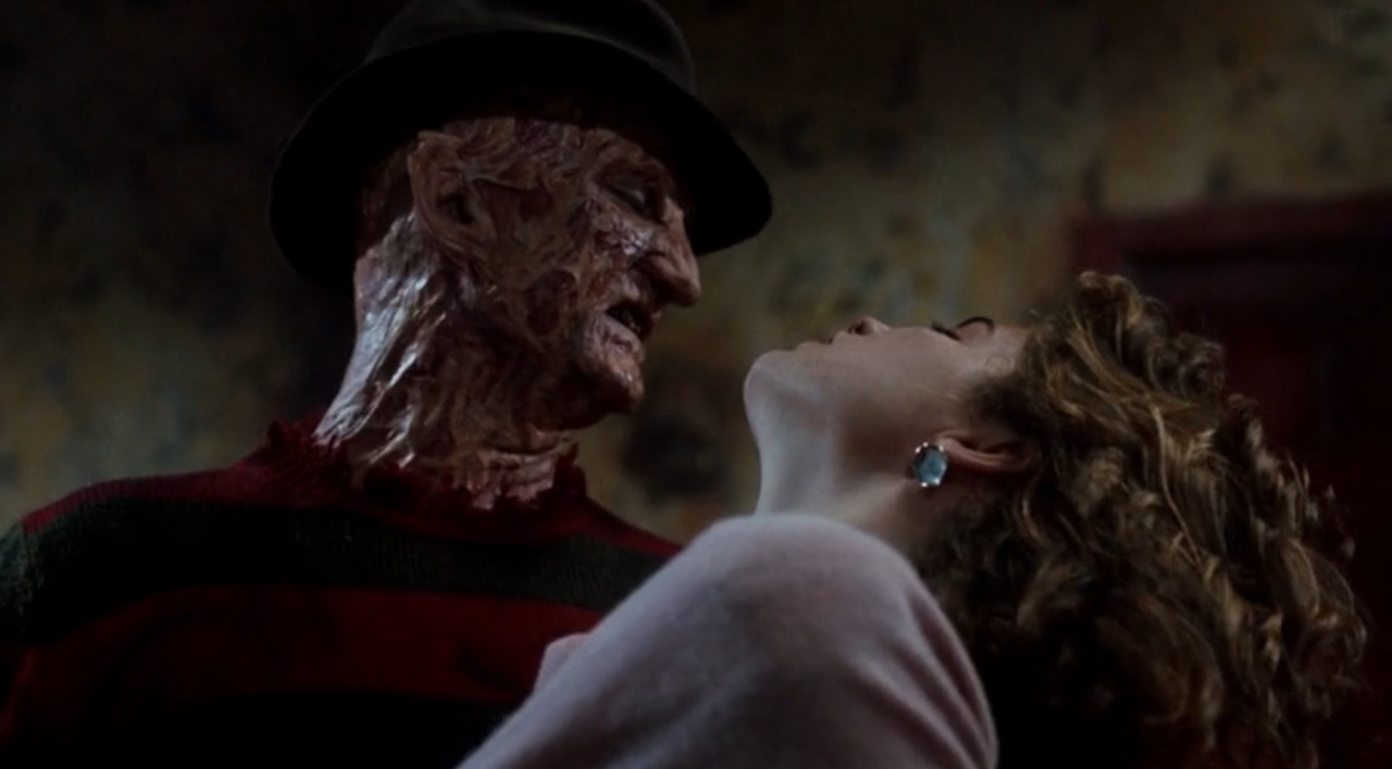 Still frame from A Nightmare On Elm Street 3 showing Freddy and Nancy.