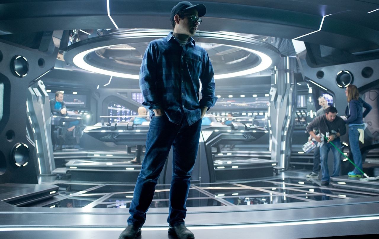 Behind-the-scenes photo from the set of Star Trek Into Darkness showing director JJ Abrams.