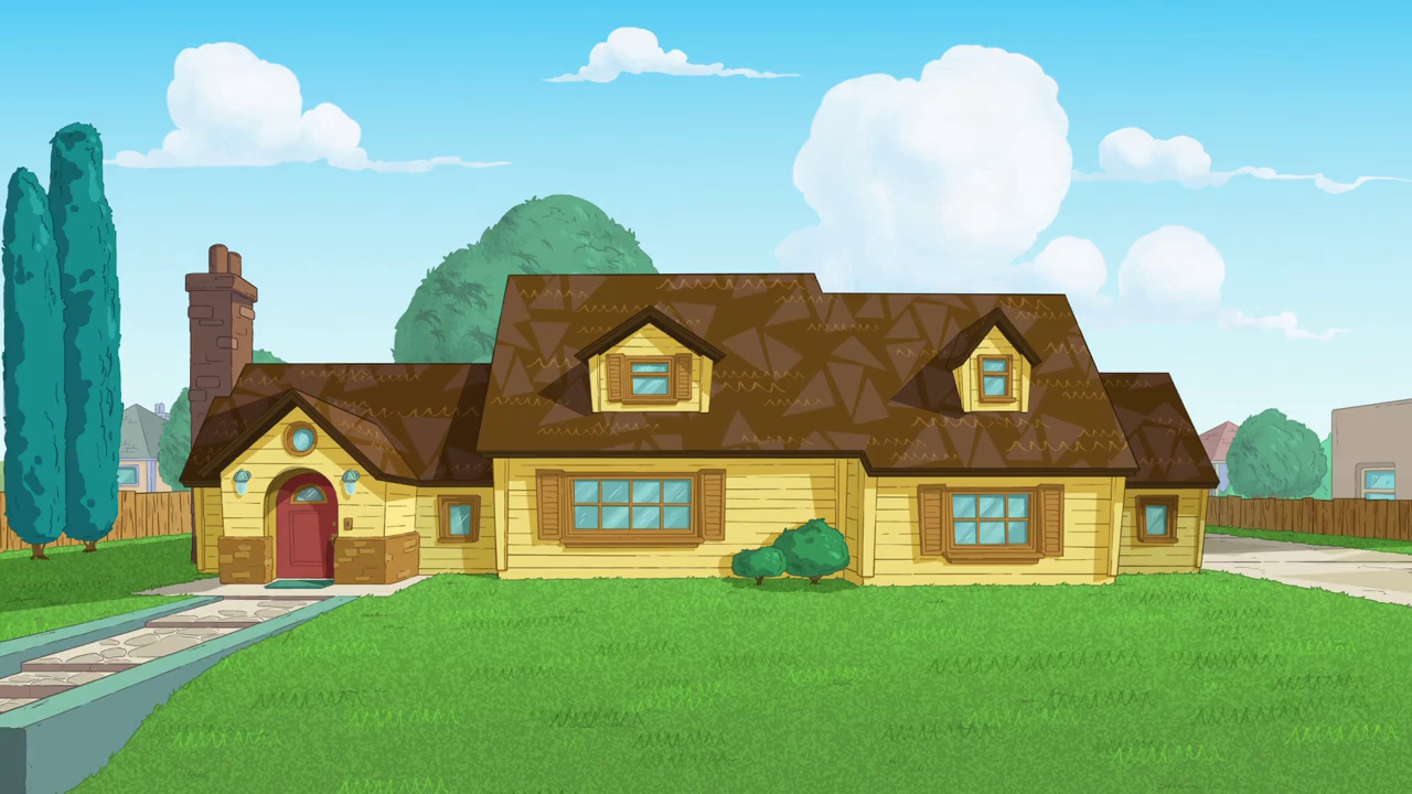 Still frame from Phineas and Ferb Season 5 showing the Flynn-Fletcher house.