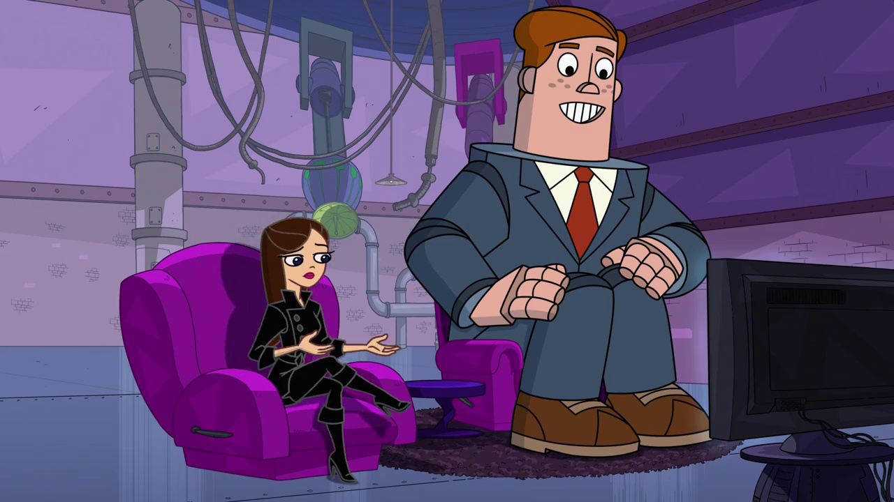 Still frame from Phineas and Ferb Season 5 showing Vanessa and Norm.