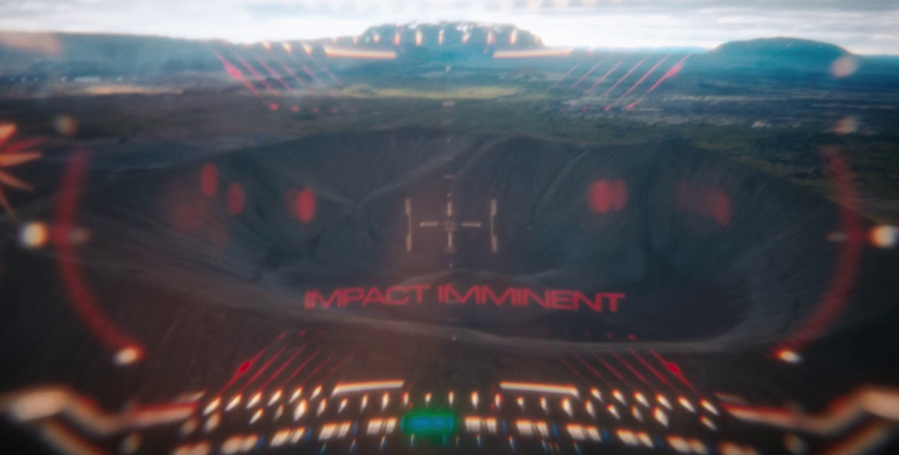 Still frame from Star Trek: Discovery showing a first-person view of Burnham crash-landing.