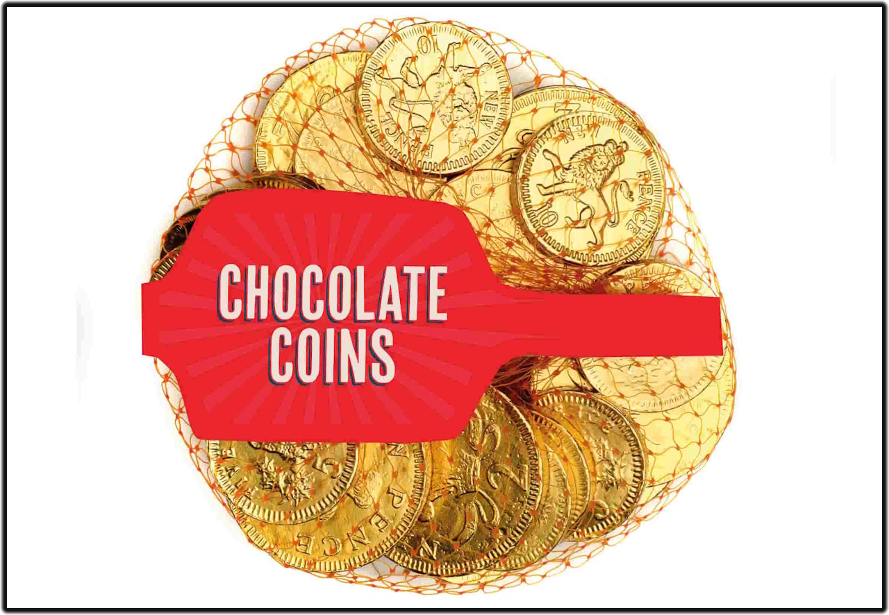 Stock photo of a bag of no-brand chocolate coins.