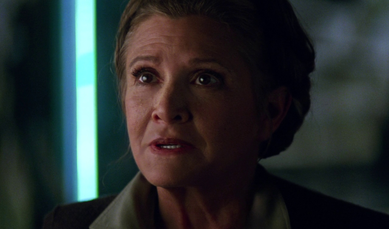 Still frame from Star Wars VII: The Force Awakens (2015) showing Leia.