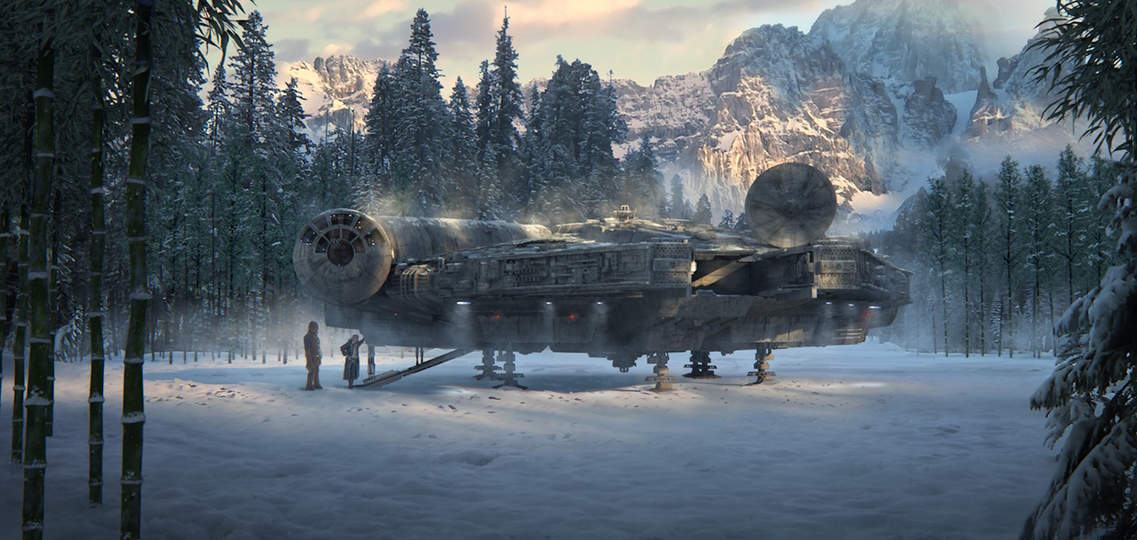 Concept art for Star Wars VII: The Force Awakens (2015) showing the Millennium Falcon.
