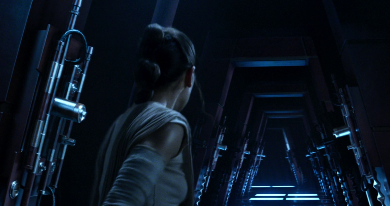Still frame from Star Wars VII: The Force Awakens (2015) showing Rey having a vision.