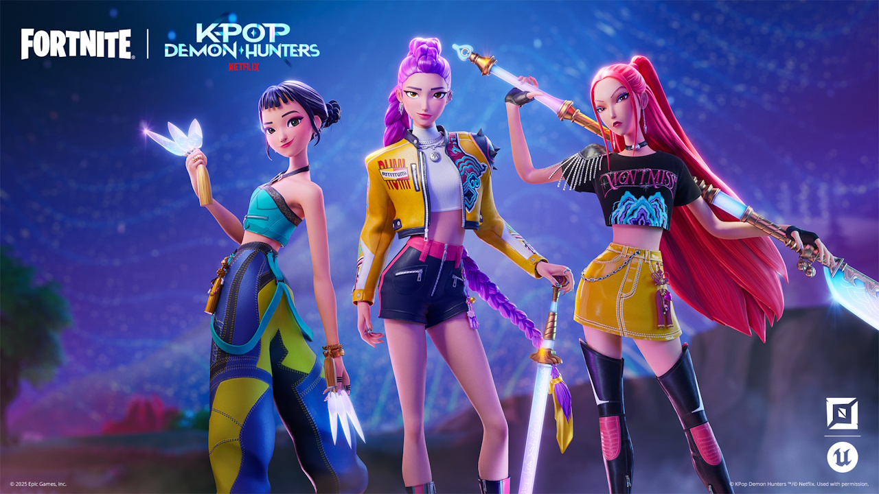 Promo image for the KPop Demon Hunters characters in Fortnite.