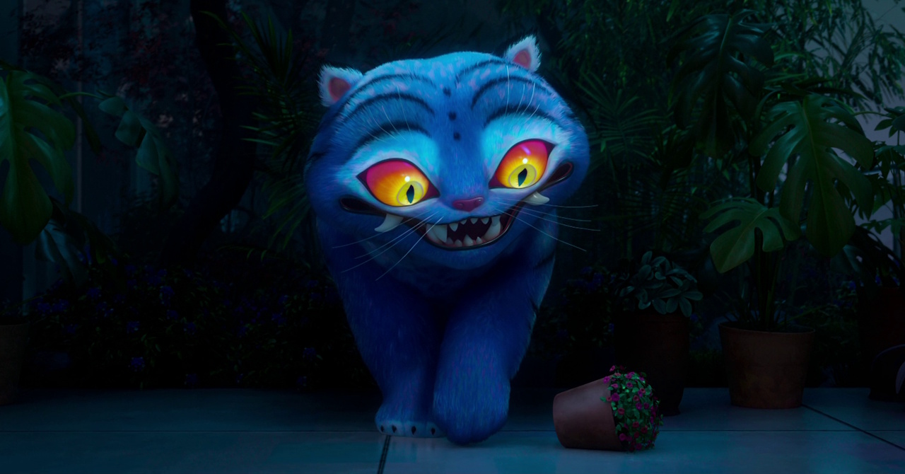 Still frame from KPop Demon Hunters (2025) showing Derpy the tiger and a plant pot.