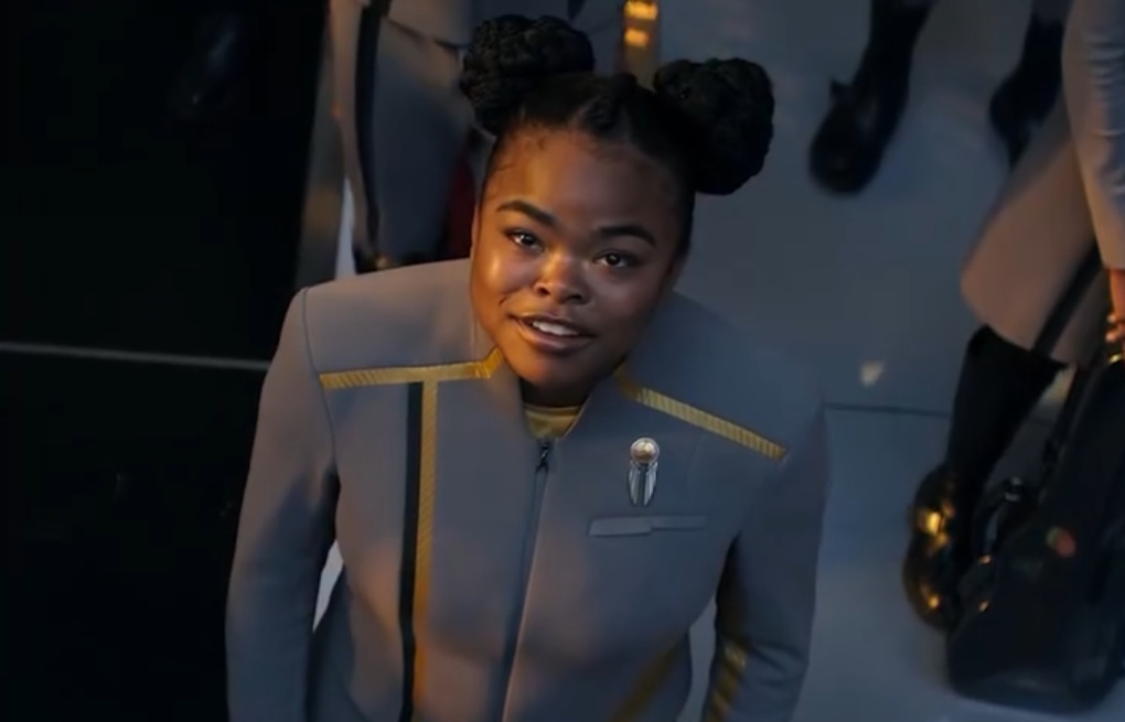 Still frame from a Starfleet Academy promo clip showing Sam.